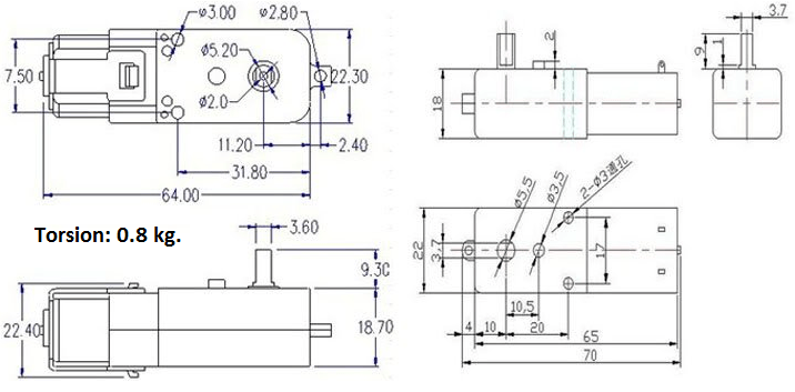 Motorreductor recto 2 ejes 1:48 amarillo 3-12v