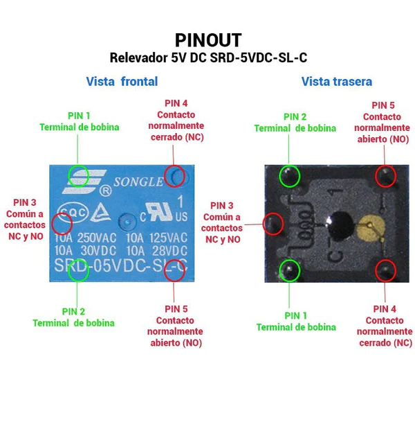 Relevador Relay 1 Canal, 2 Tiros, SRD 10A 5V-9V-12v-24v